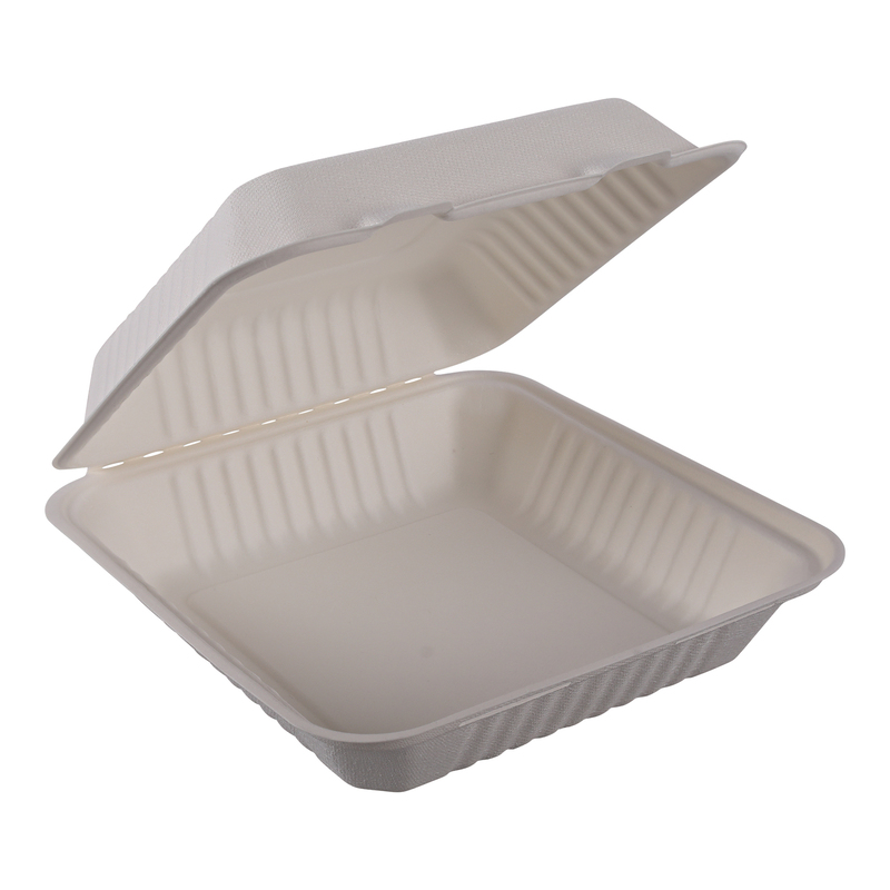 Empress Earth Hinged Container Molded Fiber 9"x9"x3" Natural White PFAS Free 2 / 100 cs