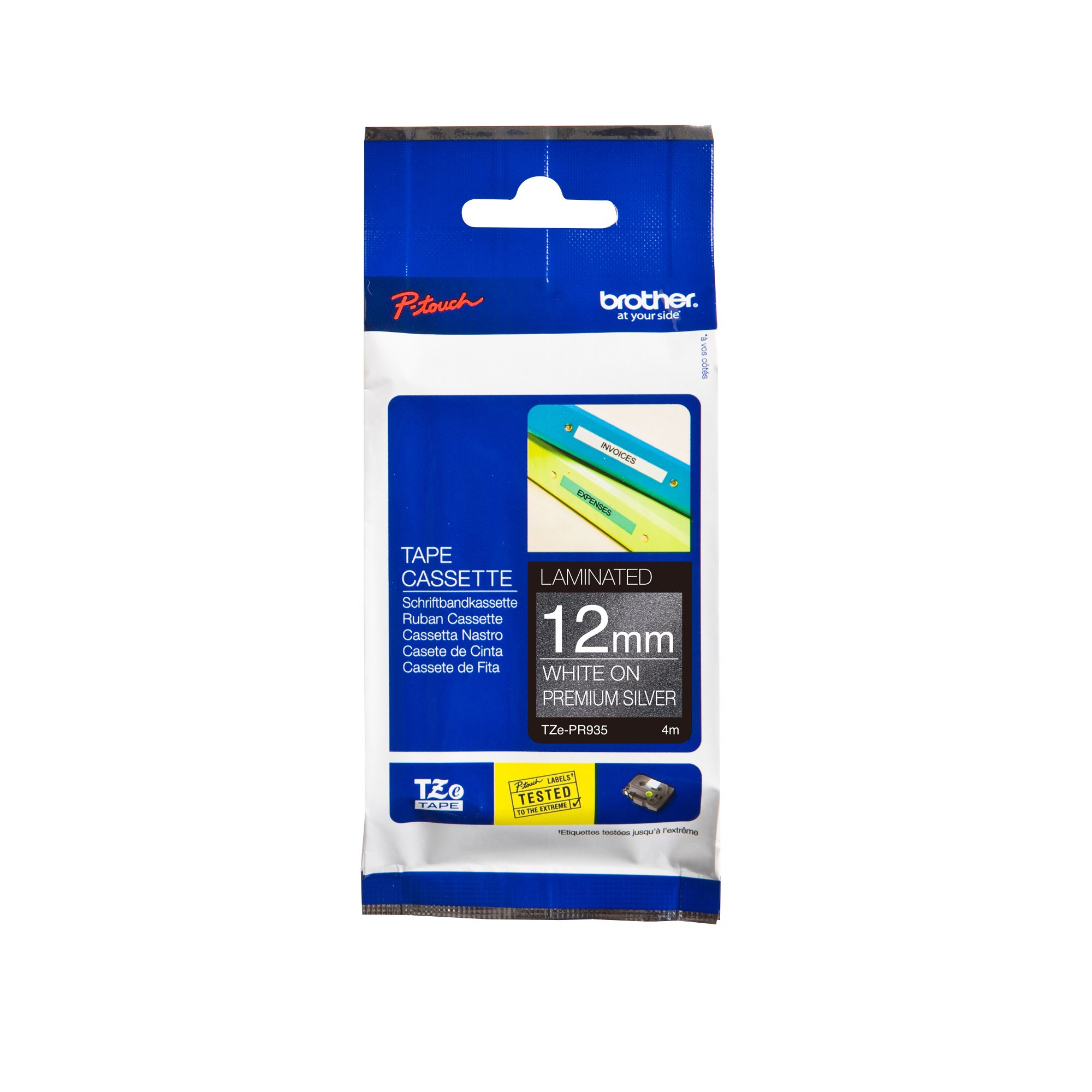 Brother TZE-PR935 Glitter Tape 12mm x 8m White On Silver