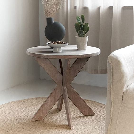 Woven Boho Solid Wood End Table Woven Boho Solid Wood End Table