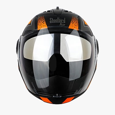 STEELBIRD SBA-2 ISS REED GLOSSY BLACK ORANGE D/V (SILVER) (L)