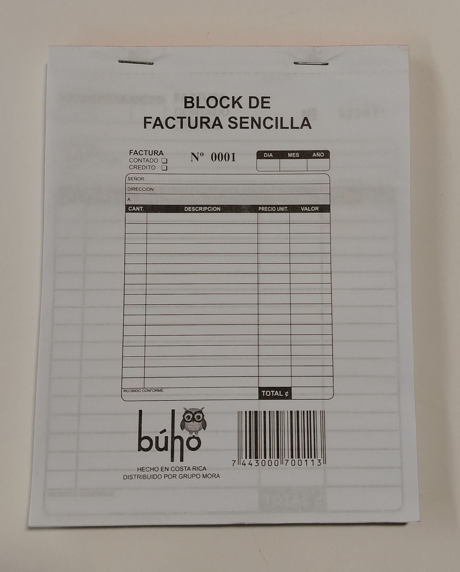 FACTURA SENCILLA BUHO 1/2 (13.5 X 17.5 CM)