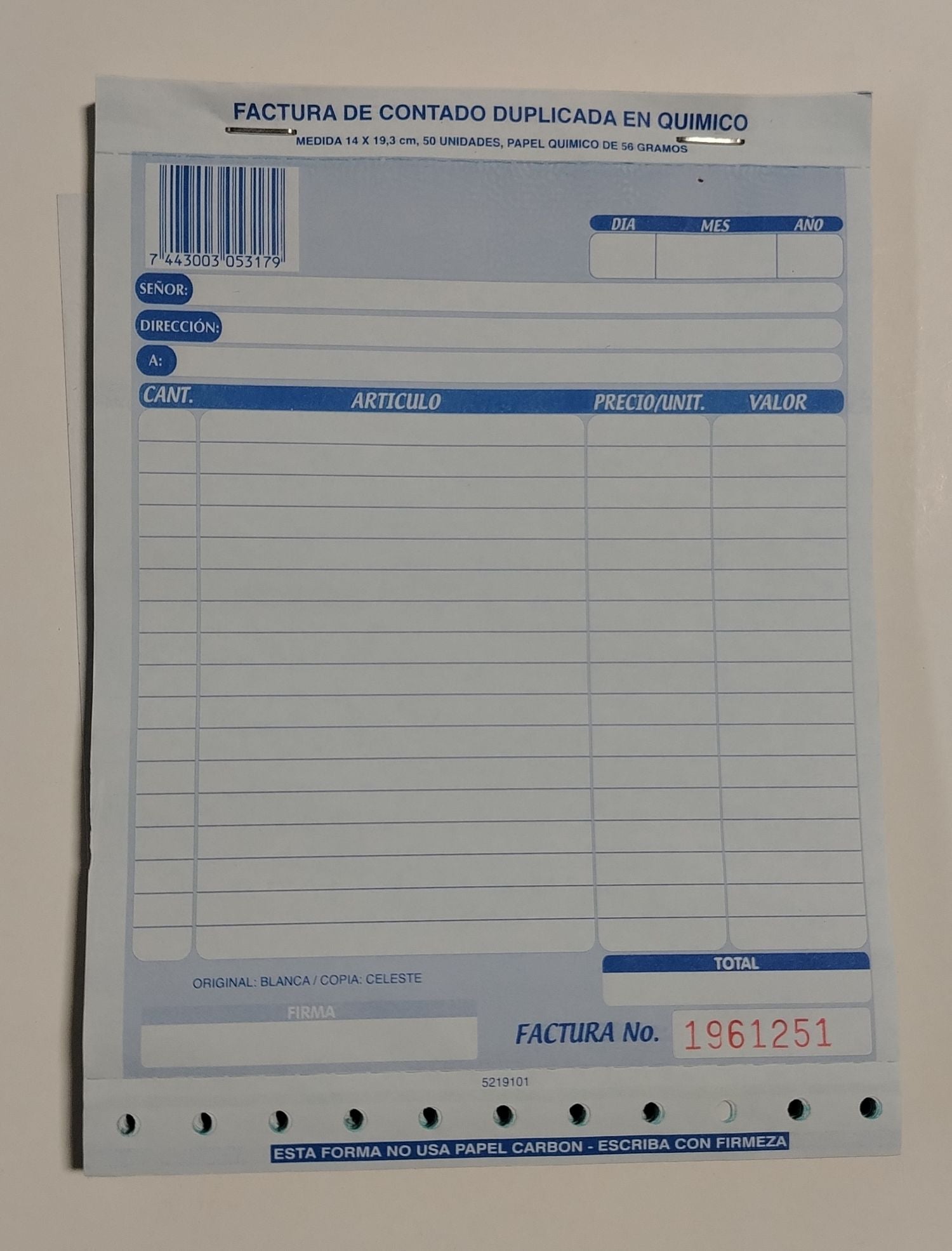 FACTURA DUPLICADA MYA 1/2 (14 X 19 CM)