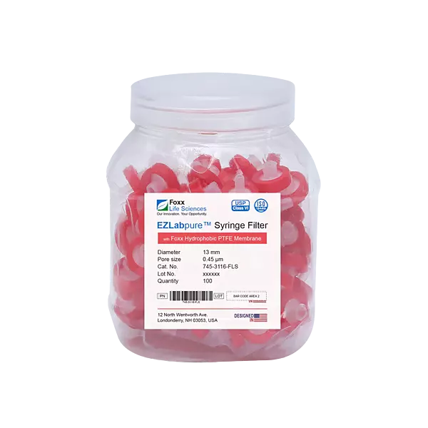 EZlabpure™ PTFE Syringe Filters 0.45 µm 13 mm 100/PK