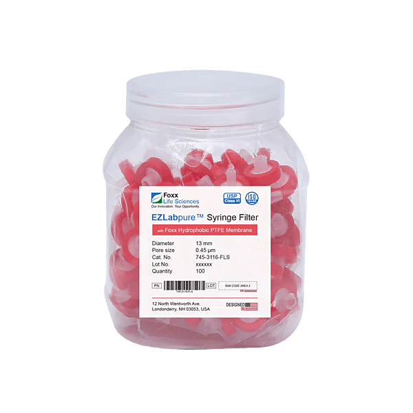 EZlabpure™ PTFE Syringe Filters 0.45 µm 13 mm 100/PK