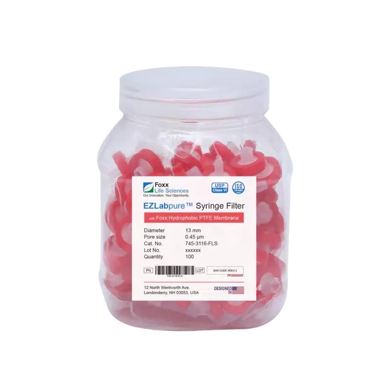 EZlabpure™ PTFE Syringe Filters 0.45 µm 13 mm 100/PK