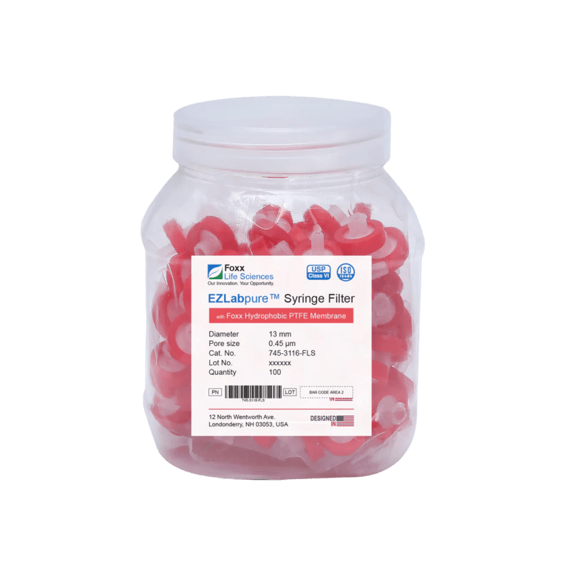 EZlabpure™ PTFE Syringe Filters 0.45 µm 13 mm 100/PK