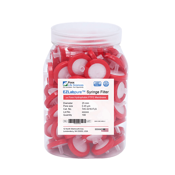 EZlabpure™ PTFE Syringe Filters 0.45 µm 25 mm 100/PK