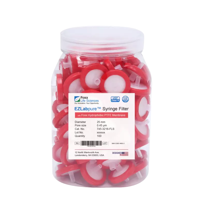 EZlabpure™ PTFE Syringe Filters 0.45 µm 25 mm 100/PK