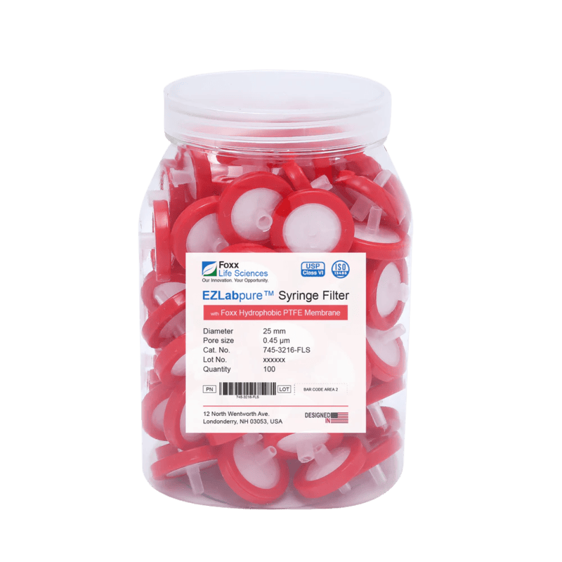 EZlabpure™ PTFE Syringe Filters 0.45 µm 25 mm 100/PK