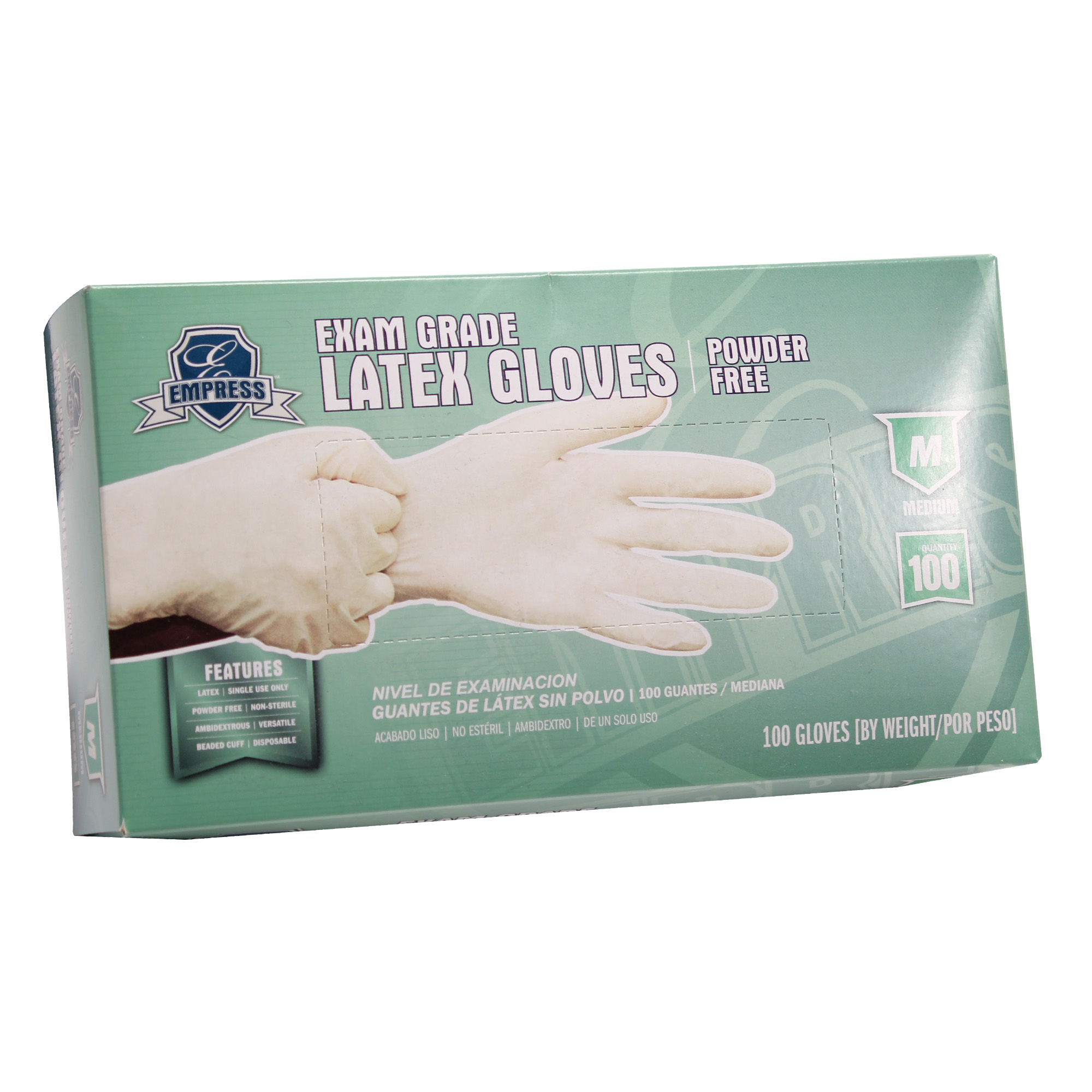 Empress Latex Glove Powder Free Exam Grade Medium 10 / 100 cs