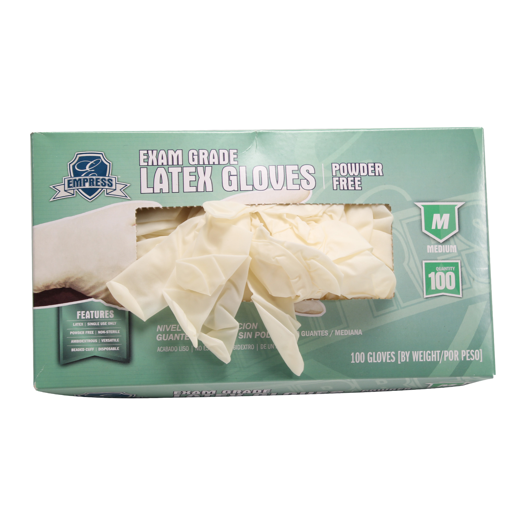 Empress Latex Glove Powder Free Exam Grade Medium 10 / 100 cs