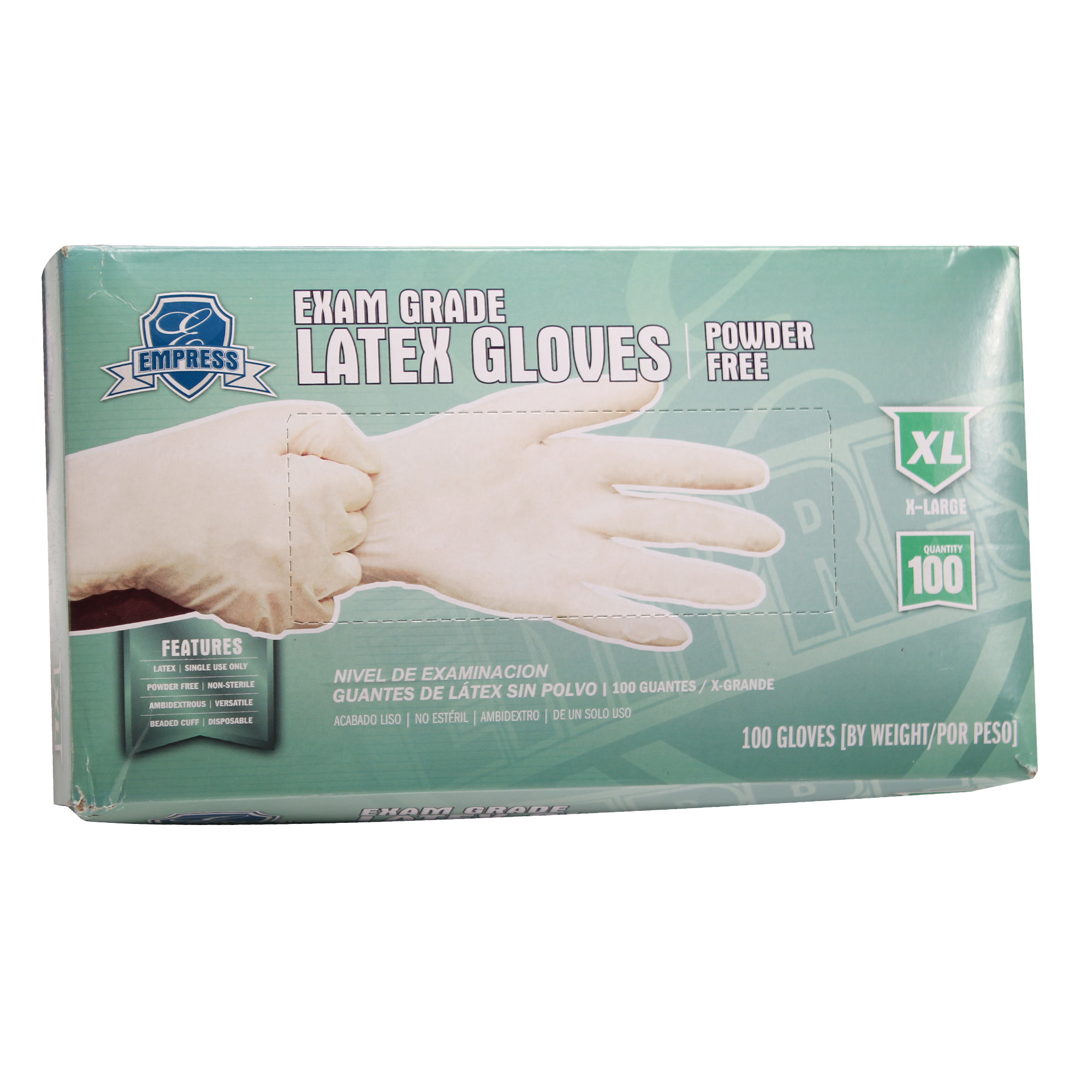 Empress Latex Glove Powder Free Exam Grade Extra Large 10 / 100 cs