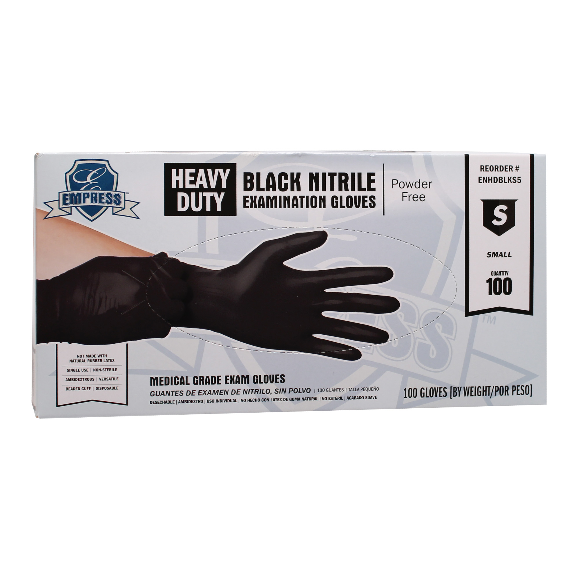 Empress Heavy Duty Nitrile Glove Small, Black, 5 mil Exam Grade 10 / 100 cs