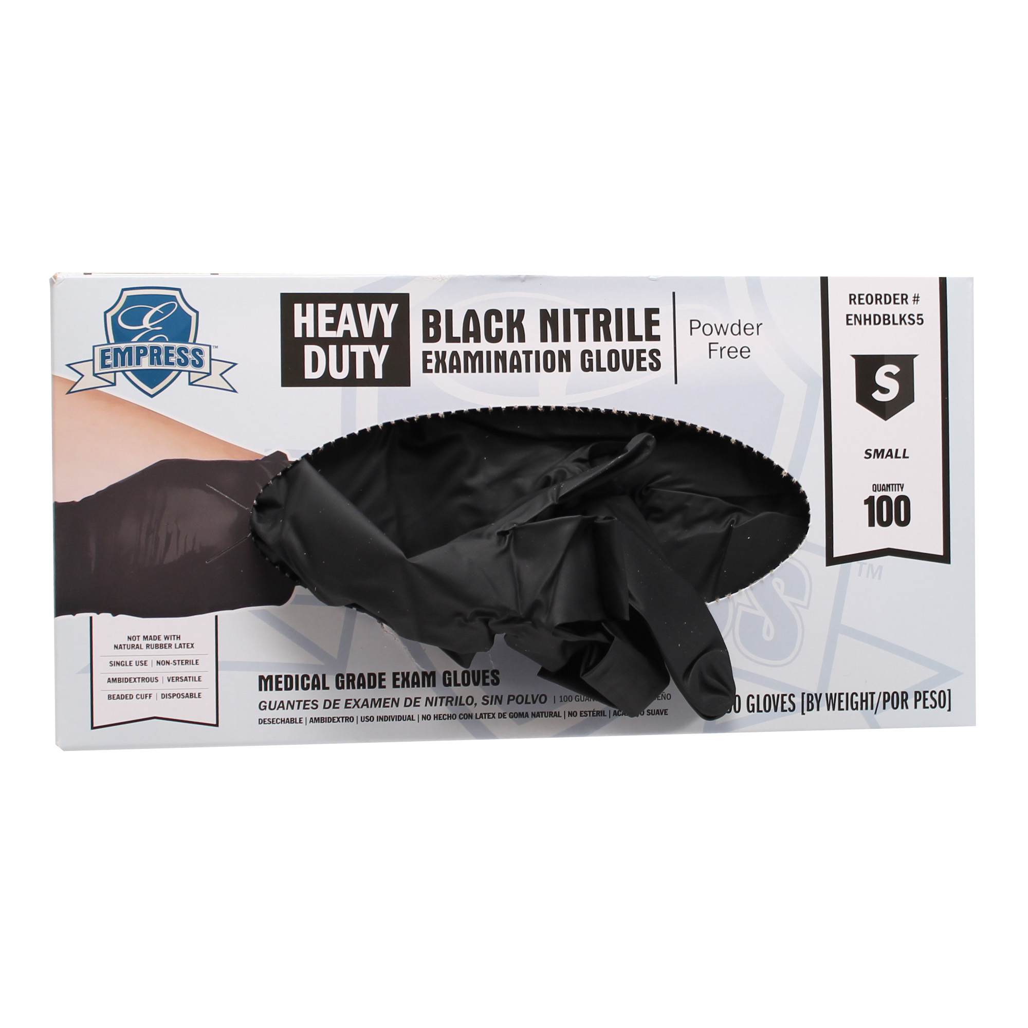 Empress Heavy Duty Nitrile Glove Small, Black, 5 mil Exam Grade 10 / 100 cs