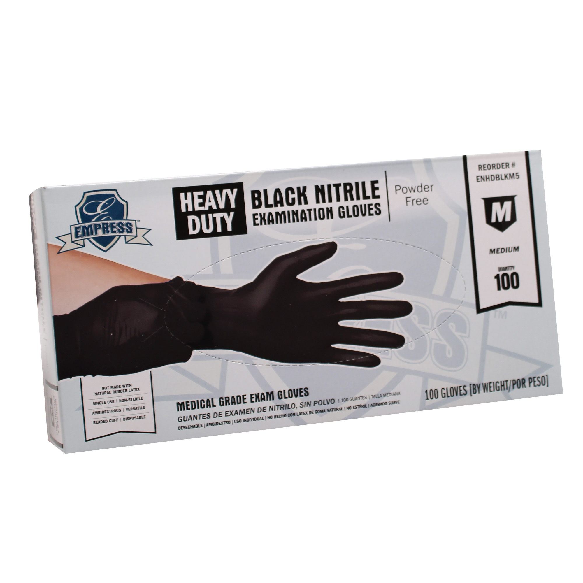 Empress Heavy Duty Nitrile Glove Medium, Black, 5 mil Exam Grade 10 / 100 cs