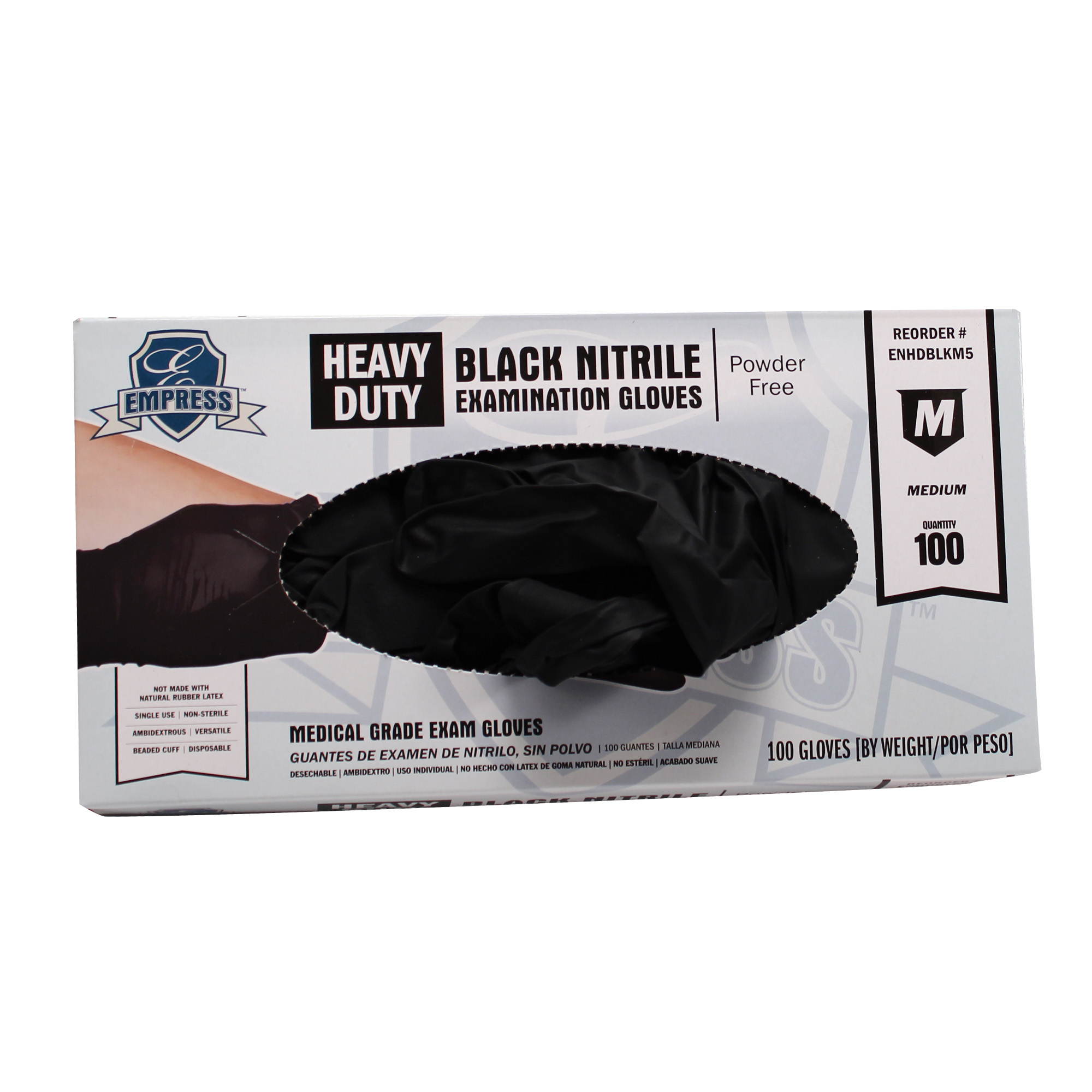 Empress Heavy Duty Nitrile Glove Medium, Black, 5 mil Exam Grade 10 / 100 cs