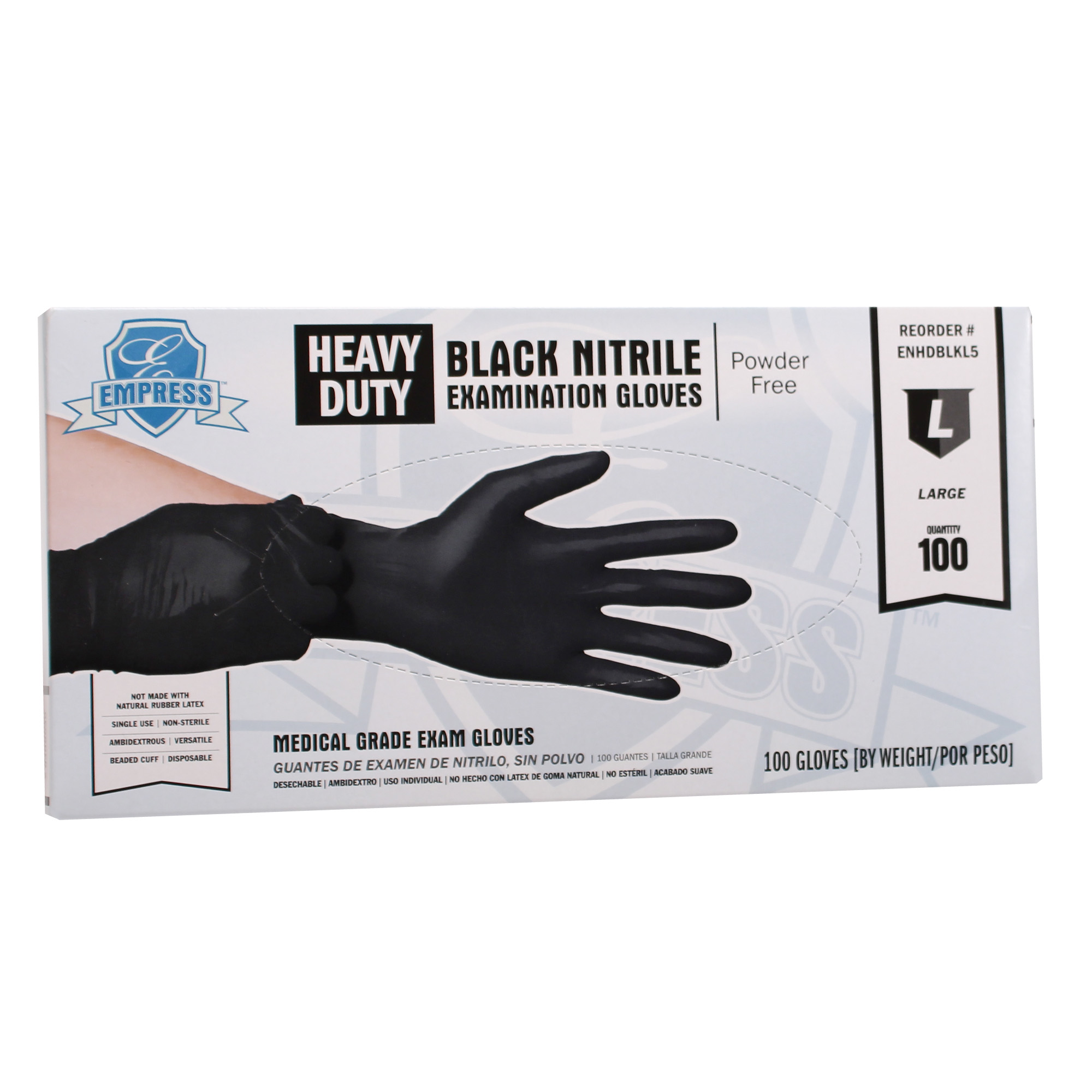 Empress Heavy Duty Nitrile Glove Large, Black, 5 mil Exam Grade 10 / 100 cs