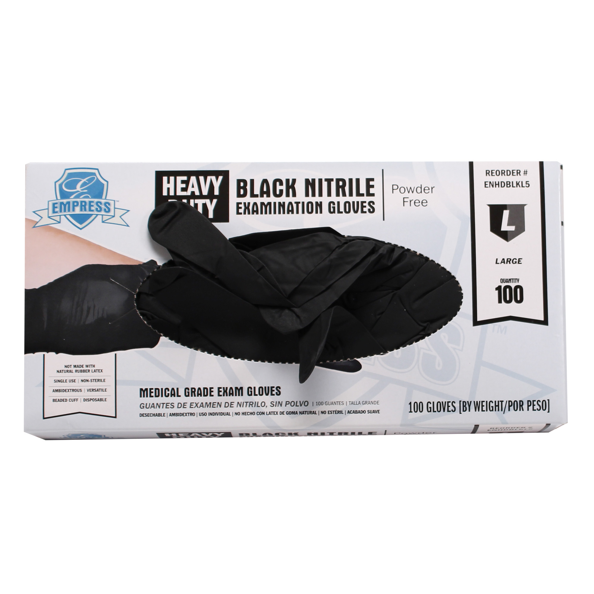 Empress Heavy Duty Nitrile Glove Large, Black, 5 mil Exam Grade 10 / 100 cs