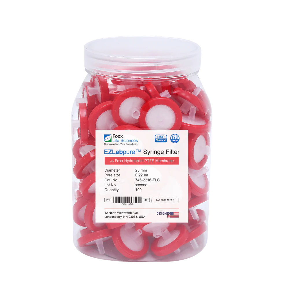 EZlabpure™ PTFE Syringe Filters 0.22 µm 25 mm 100/PK