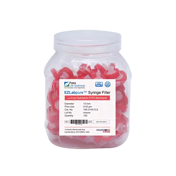 EZlabpure™ Hydrophilic PTFE Syringe Filters 0.45 µm 13 mm 100/PK