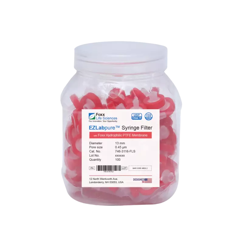 EZlabpure™ Hydrophilic PTFE Syringe Filters 0.45 µm 13 mm 100/PK