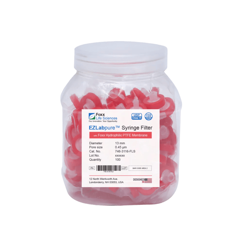 EZlabpure™ Hydrophilic PTFE Syringe Filters 0.45 µm 13 mm 100/PK