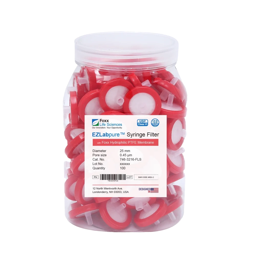 EZLabpure™ Hydrophilic PTFE Syringe Filters 0.45µm 25 mm 100/PK