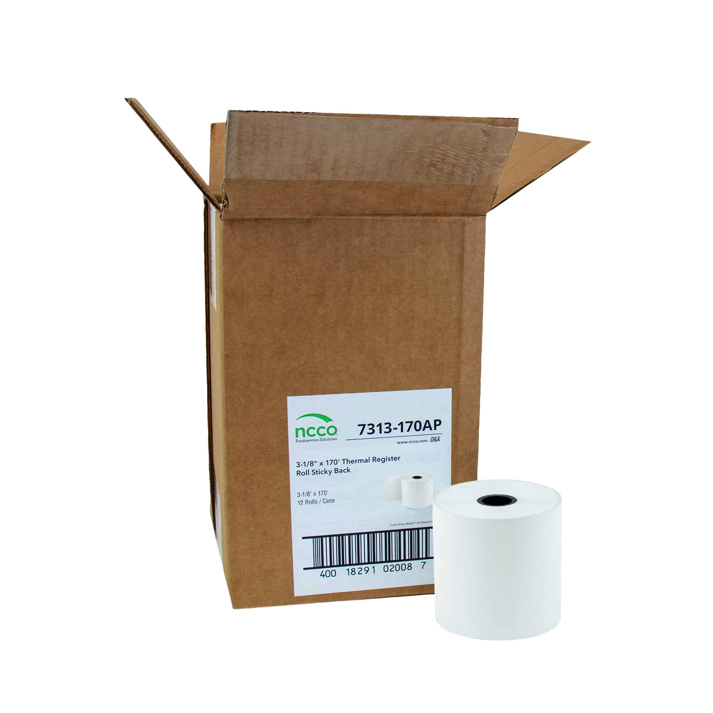 National Checking Register Roll 3.13" x 170' 1 Ply White Thermal Print Adhesive Roles 12 / cs