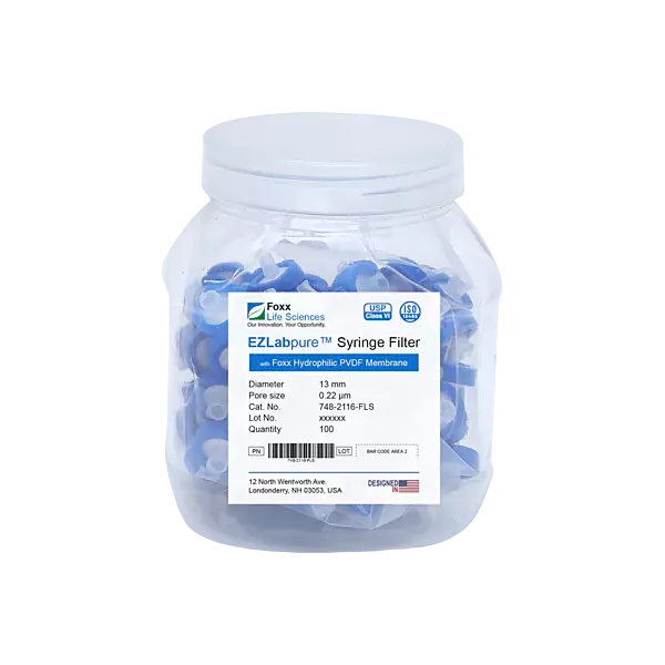 EZlabpure™ PVDF Syringe Filters 0.22 µm 13 mm 100/PK