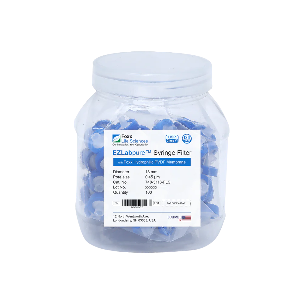 EZlabpure™ PVDF Syringe Filters 0.45 µm 13 mm 100/PK
