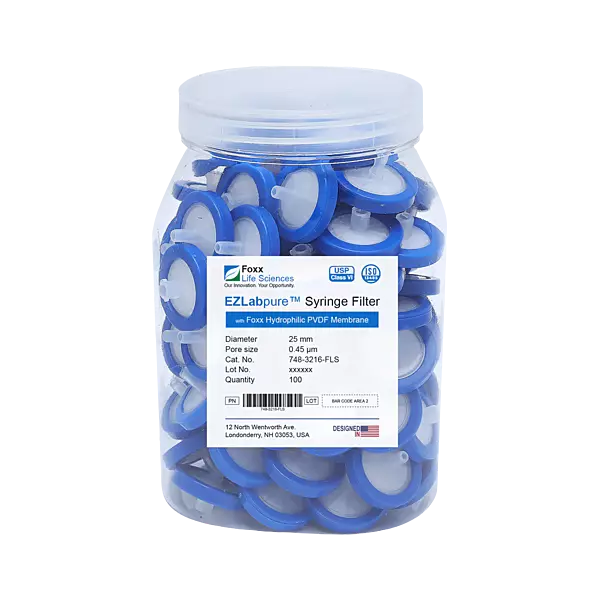 EZlabpure™ PVDF Syringe Filters 0.45 µm 25 mm 100/PK