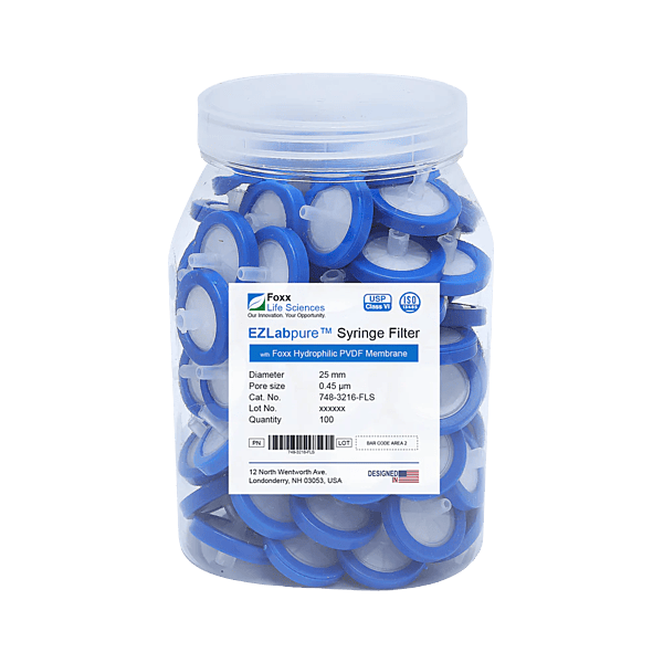 EZlabpure™ PVDF Syringe Filters 0.45 µm 25 mm 100/PK