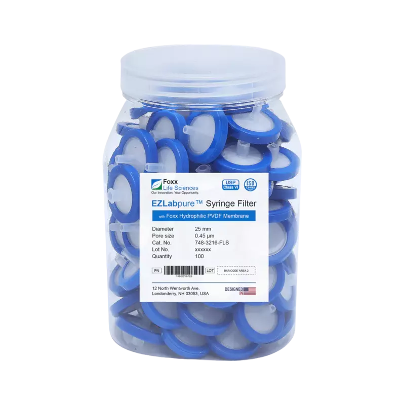 EZlabpure™ PVDF Syringe Filters 0.45 µm 25 mm 100/PK