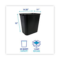 Waste Basket Plastic Rectangle 28 Quart, Black