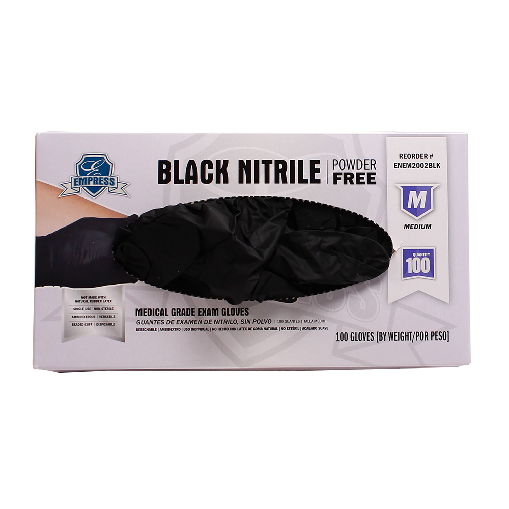 Empress Exam Grade Nitrile Glove Black Powder Free Medium 10 / 100 cs