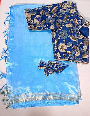 J393: Ready To Ship Beautiful Mangalagiri Handloom Saree With Stitched Blouse