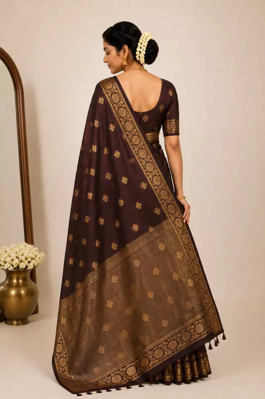 Brown Banarasi Silk with Running Blouse