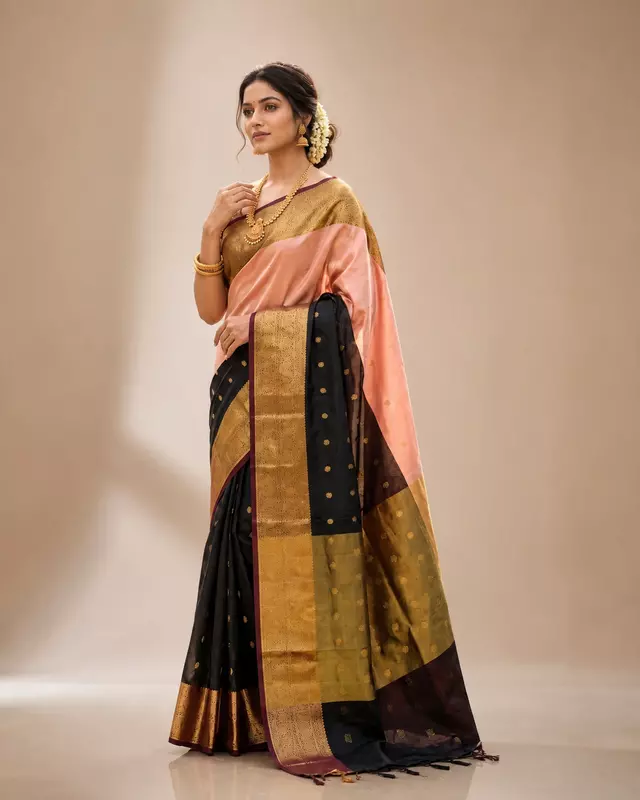 Pink with Black Banarasi Silk