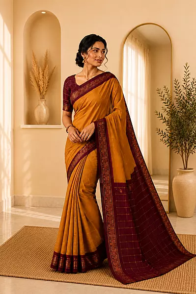 Velthari Cotton Yellow with maroon