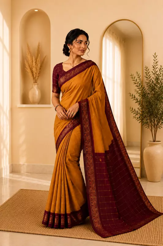 Velthari Cotton Yellow with maroon
