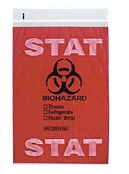 Specimen Transport Bag with Document Pouch 6 X 9 Inch Zip Closure STAT / Biohazard Symbol NonSterile
