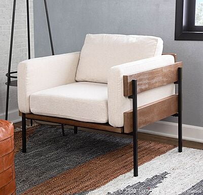 Modern Lounge Chair – Solid Wood and Metal Frame with Cushioned Upholstery