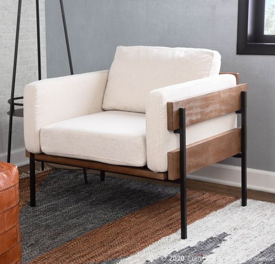 Modern Lounge Chair – Solid Wood and Metal Frame with Cushioned Upholstery Modern Lounge Chair – Solid Wood and Metal Frame with Cushioned Upholstery