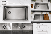 Large Single Bowl - 18g HZX Series, Offset Drain