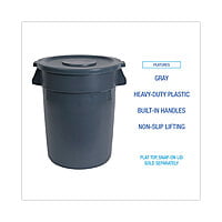 Round Waste Receptacle, 44 gal, Plastic, Gray