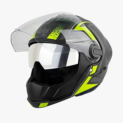 STEELBIRD SBA-2 ISS REED MAT BLACK NEON D/V (SILVER) (L)