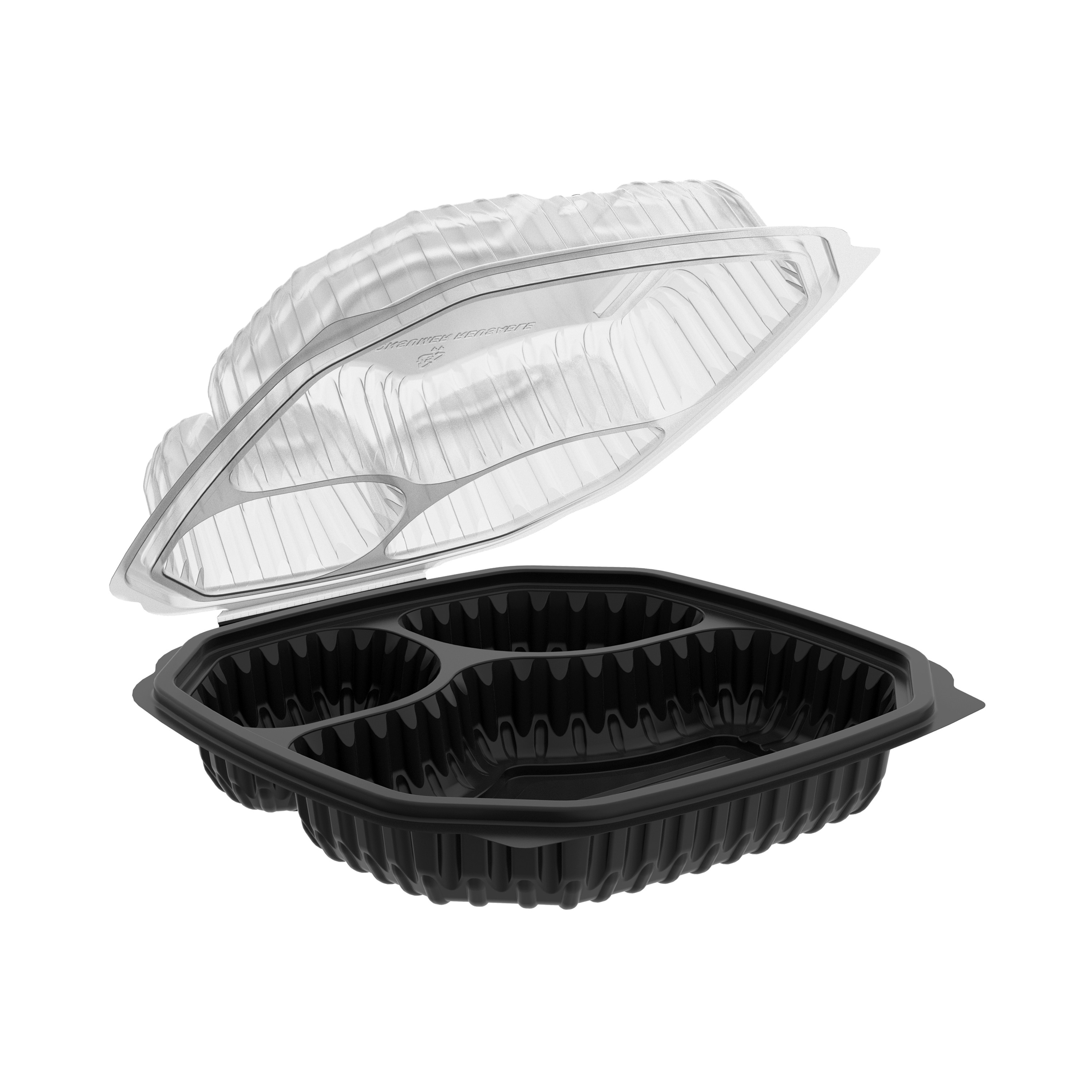 Culinary Lites 3-Comp Container Black Base Clear Lid 9" x 9" 120 / cs