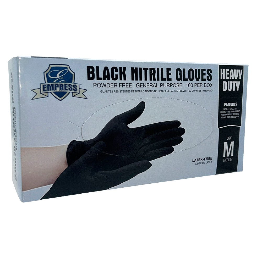 Empress Heavy Nitrile General Purpose Glove Medium, Black 5 mil Powder Free 10 / 100 cs