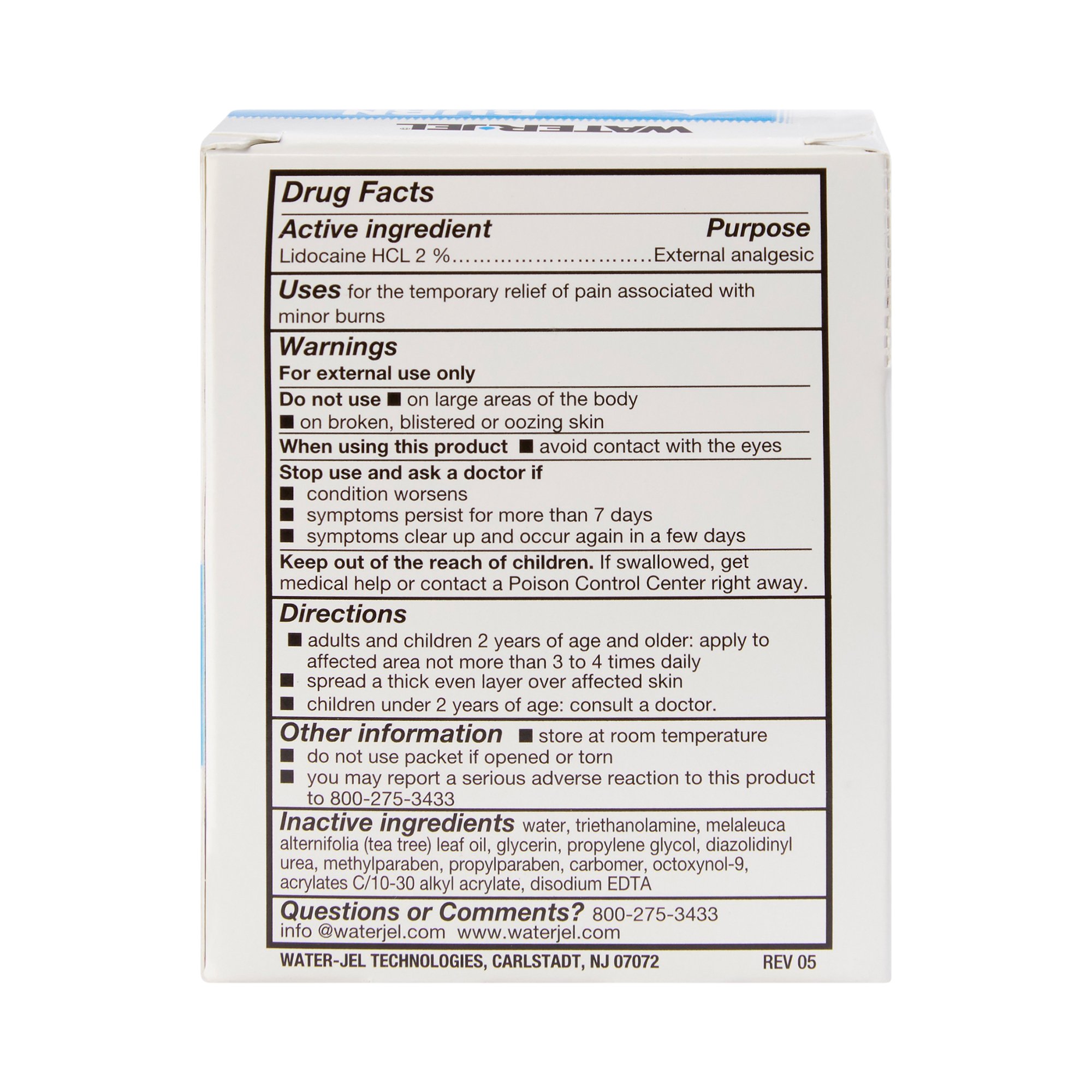 Water Jel® Burn Jel® Burn Relief Lidocaine Topical Gel 3.5 Gram Individual Packet (BX/25EA)
