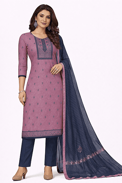 Unstitched Salwar kameez set in pink and grey